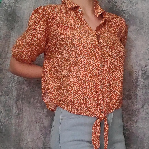 ✨NEW✨ Free People ✧ “Celia” Burnt Orange Tie-Hem Blouse - Picture 1 of 12